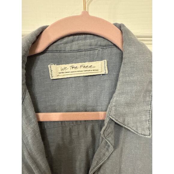 We the Free Just Say When Denim Blue Linen Blend Tunic Top, XS - Picture 4 of 8